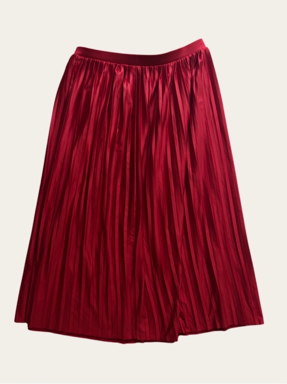 Topshop Red Pleated Midi Skirt Size 6 US Accordion Pleat Metallic